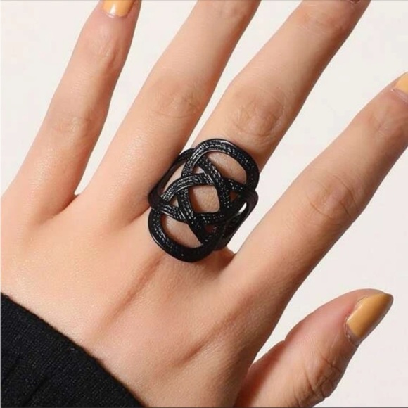 Jewelry - Black Engraved Decorative Cuff Ring, Adjustable